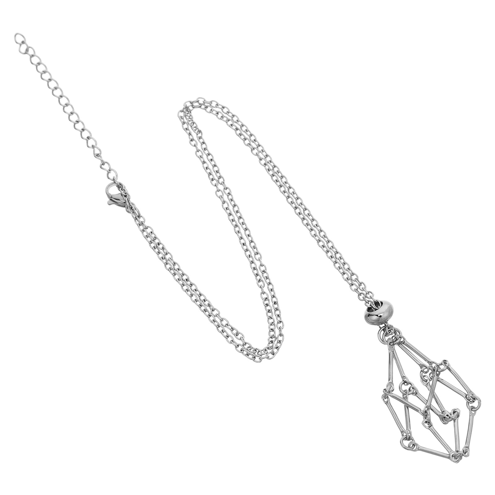 Crystal Pendant Necklace Natural Stone - クリスタルホルダーネックレス、ステンレス製魚網型ペンダント、長さ調節可能なチェーン、天然石やDIYジュエリーに最適。