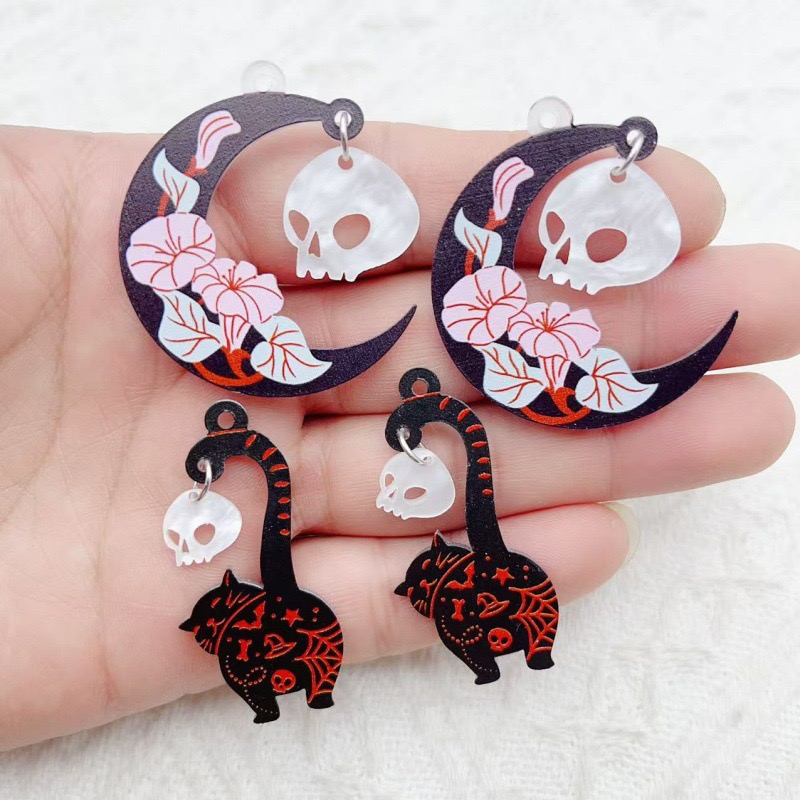 Earrings - 10個入り ハロウィン アクリル ゴースト ブラックキャット スカル
