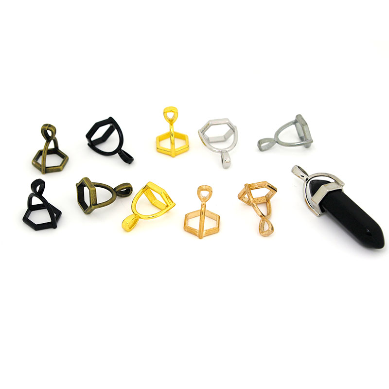 Crystal Pendant Necklace Natural Stone - 20 個六角形の宝石キャップ天然石クリスタル柱ペンダントキャップジュエリーメイキング用ペンダントネックレスコネクタクラスプ DIY