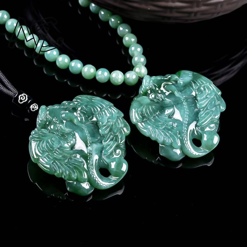 Necklaces - 天然の本物のエメラルドブルーウォーター フライングアプサラス ピクシウペンダント ミャンマージェダイトネックレス ジュエリーチャーム 高級お守り
