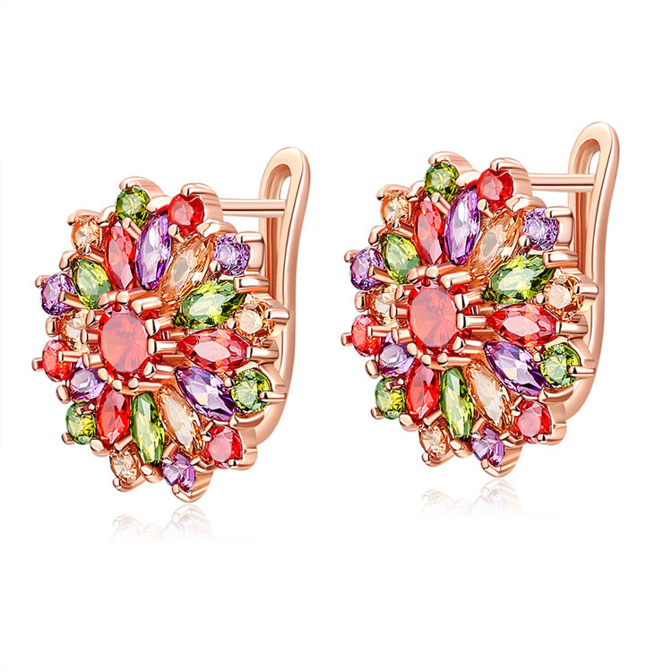 Earrings - 女性のための天然クリスタルの花のイヤリング,彫刻された宝石,ヴィンテージのデザイナー,お守り,ピンクゴールドメッキの石,本物のジュエリーギフト