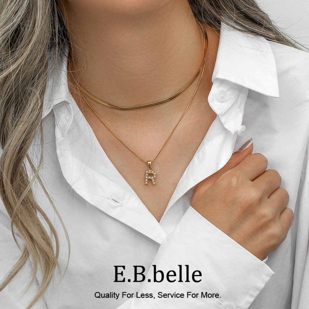 Initial Letter Necklace 18K Gold - E.b. 女性用の模造真珠とステンレス鋼のネックレス,18K,金メッキ,文字,初期チェーン