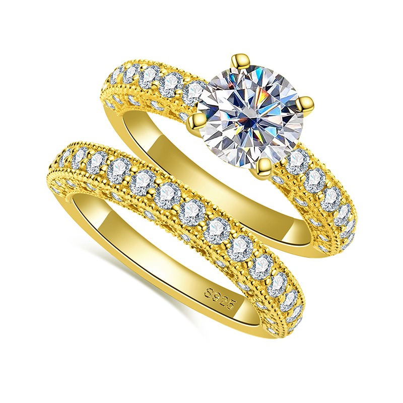 Moissanite Engagement Ring 1 Carat - 女性用リングセット 925スターリングシルバー 1カラット モアサナイト ゴールドカラー 婚約指輪
