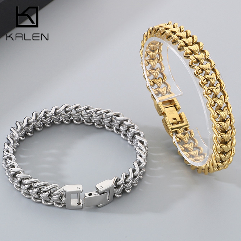 Cuban Link Chain 12Mm - KALEN 光沢のあるステンレス鋼の編み込みチェーンブレスレット男性用パンクパーソナライズされた 12 ミリメートルマイアミキューバアクセサリーチャンキートレンドジュエリー