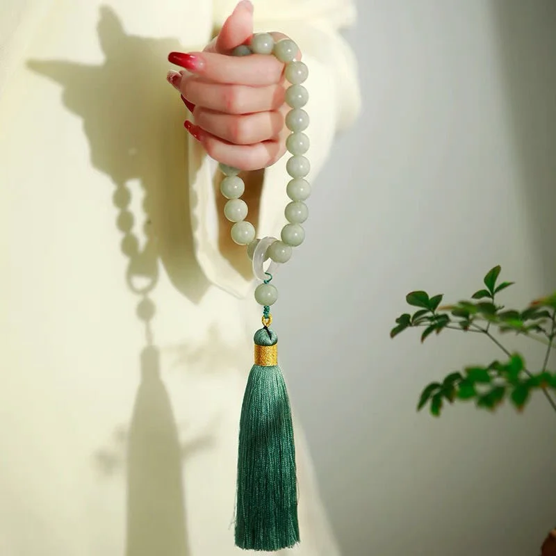 Bracelets - 緑の翡翠石 12 ミリメートルビーズタッセルブレスレットネックレスチベット仏教マラ仏チャームロザリオヨガ男性女性ジュエリーカスタマイズ