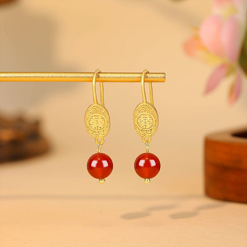 天然赤翡翠ビーズイヤリングお守り本物のジュエリー高級チャーム - Earrings のレビューと価格