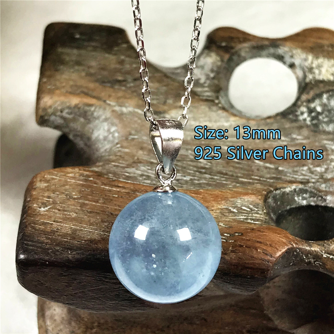 女性と男性のための天然ブルーアアマリンペンダント,ネックレス - 925 Sterling Silver Chain Necklace Men のレビューと価格
