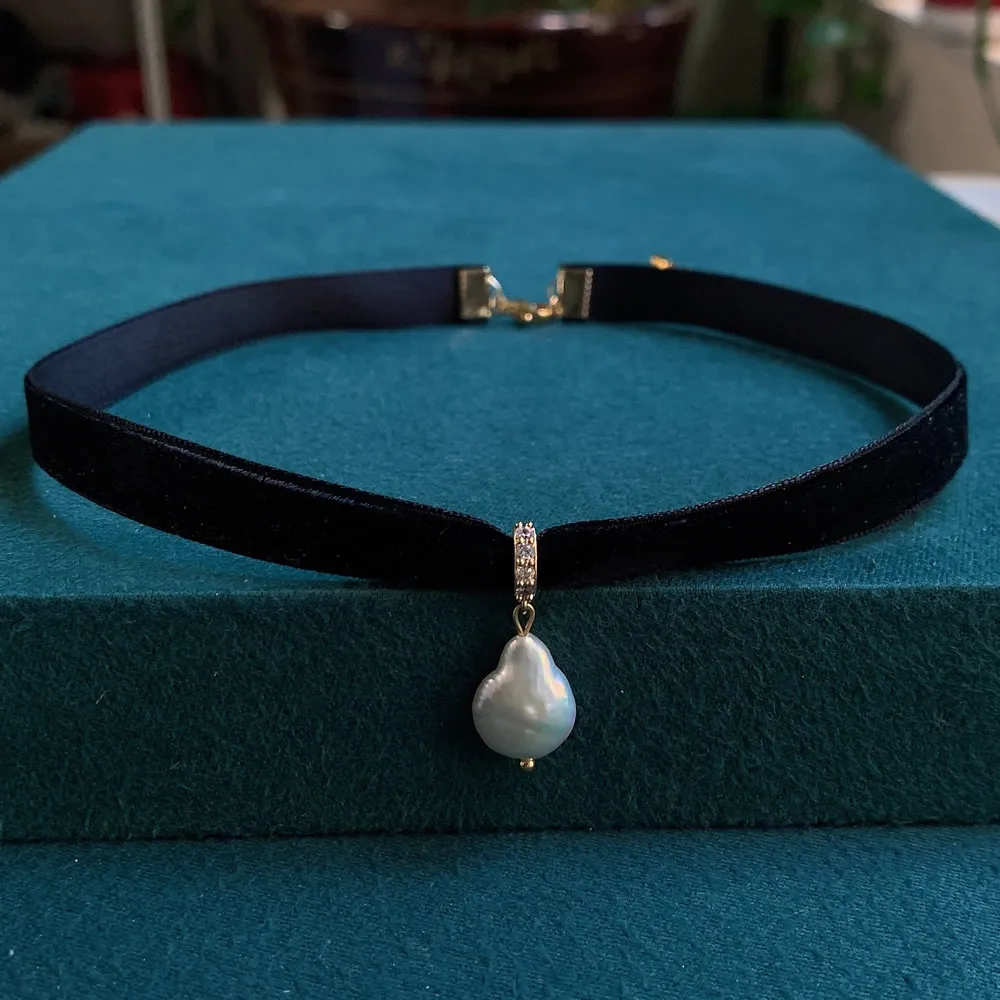 黒ベルベットリボンチョーカー不規則な水滴スクエアナチュラルバ - Pearl Choker Necklace Vintage のレビューと価格