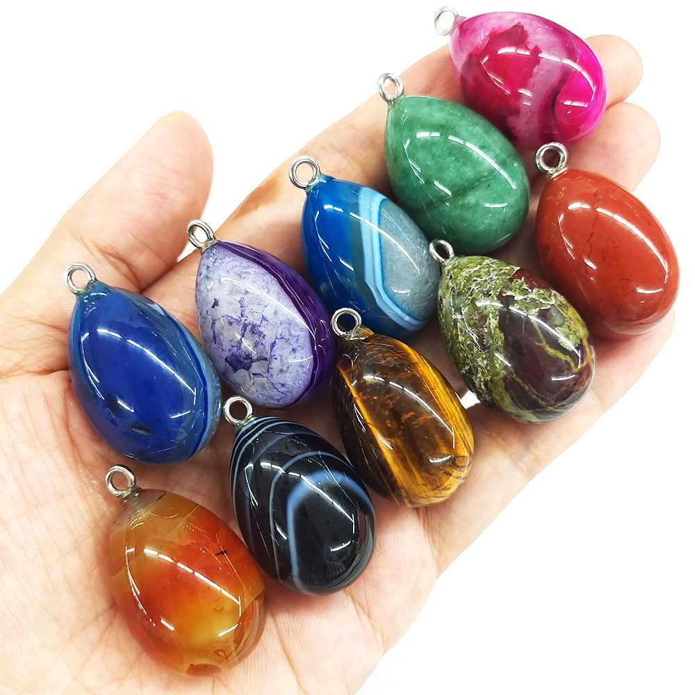 30x19mmのミニサイズの卵型ペンダント。天然石、ヒーリン - Crystal Pendant Necklace Natural Stone のレビューと価格