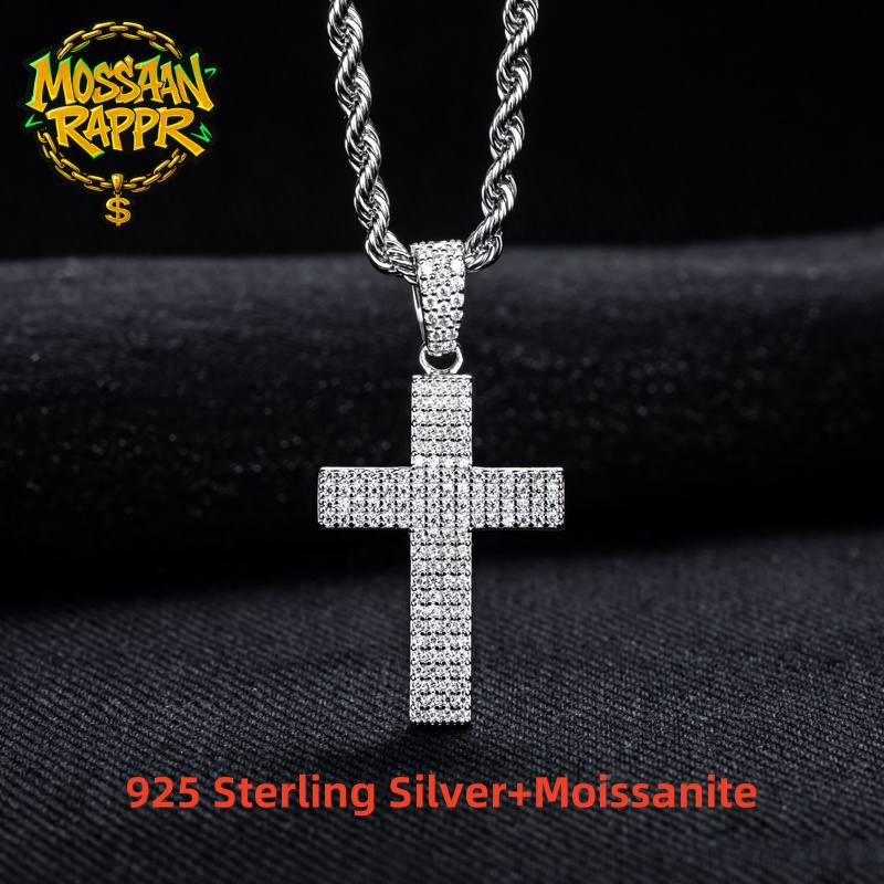 モッサナイト ブリンブリン クロス ペンダント アイスアウト - 925 Sterling Silver Chain Necklace Men のレビューと価格