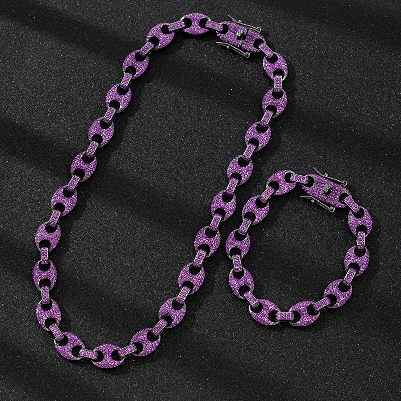 男性女性ヒップホップ 12 ミリメートル黒紫コーヒー豆リンク - Cuban Link Chain 12Mm のレビューと価格