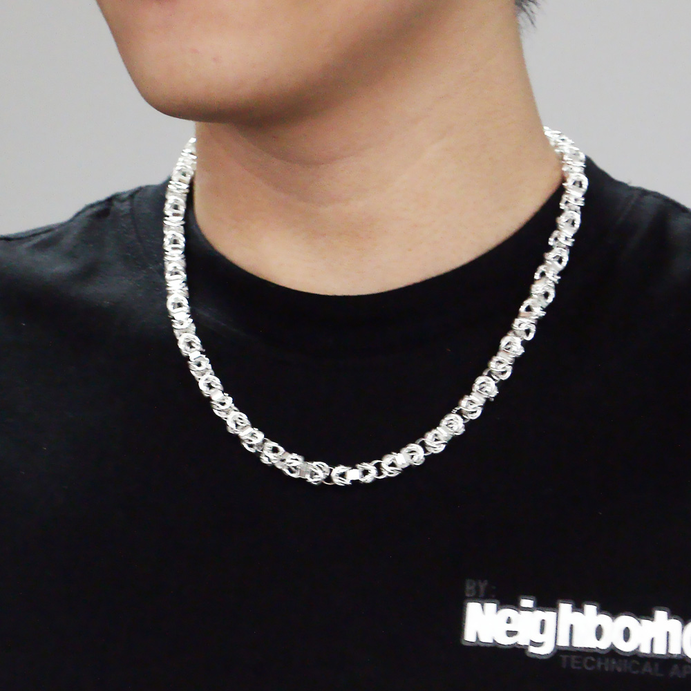 925スターリングシルバー製ヒップホップボーンリンクチェーン - 925 Sterling Silver Chain Necklace Men のレビューと価格