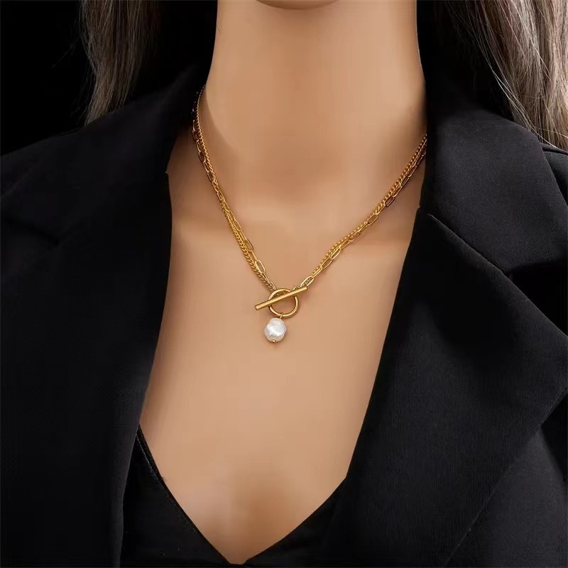女性用イミテーションパールペンダントチェーンネックレス,大き - Pearl Choker Necklace Vintage のレビューと価格