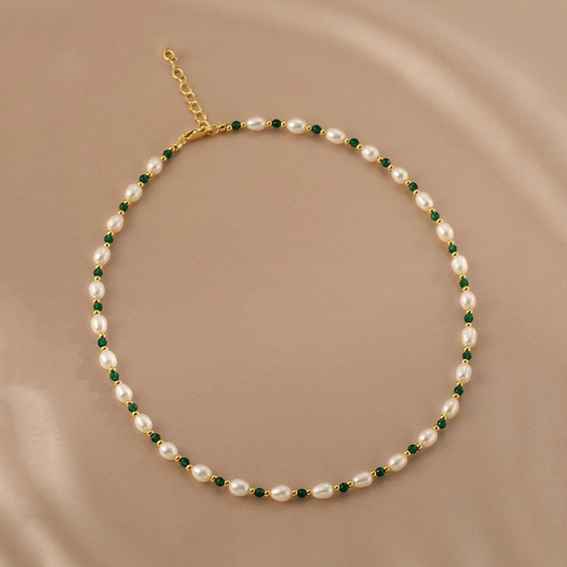 Minar 上品なグリーンカラーガラスビーズ淡水パールビーズ - Pearl Choker Necklace Vintage のレビューと価格