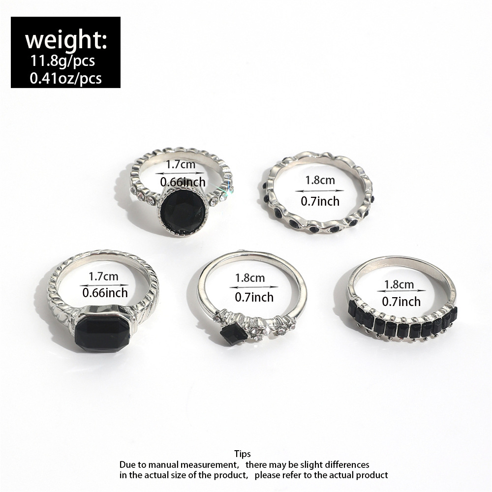 レトロなブラッククリスタルストーンリングセット。女性向け、ヴ - Vintage Punk Knuckle Rings Set のレビューと価格