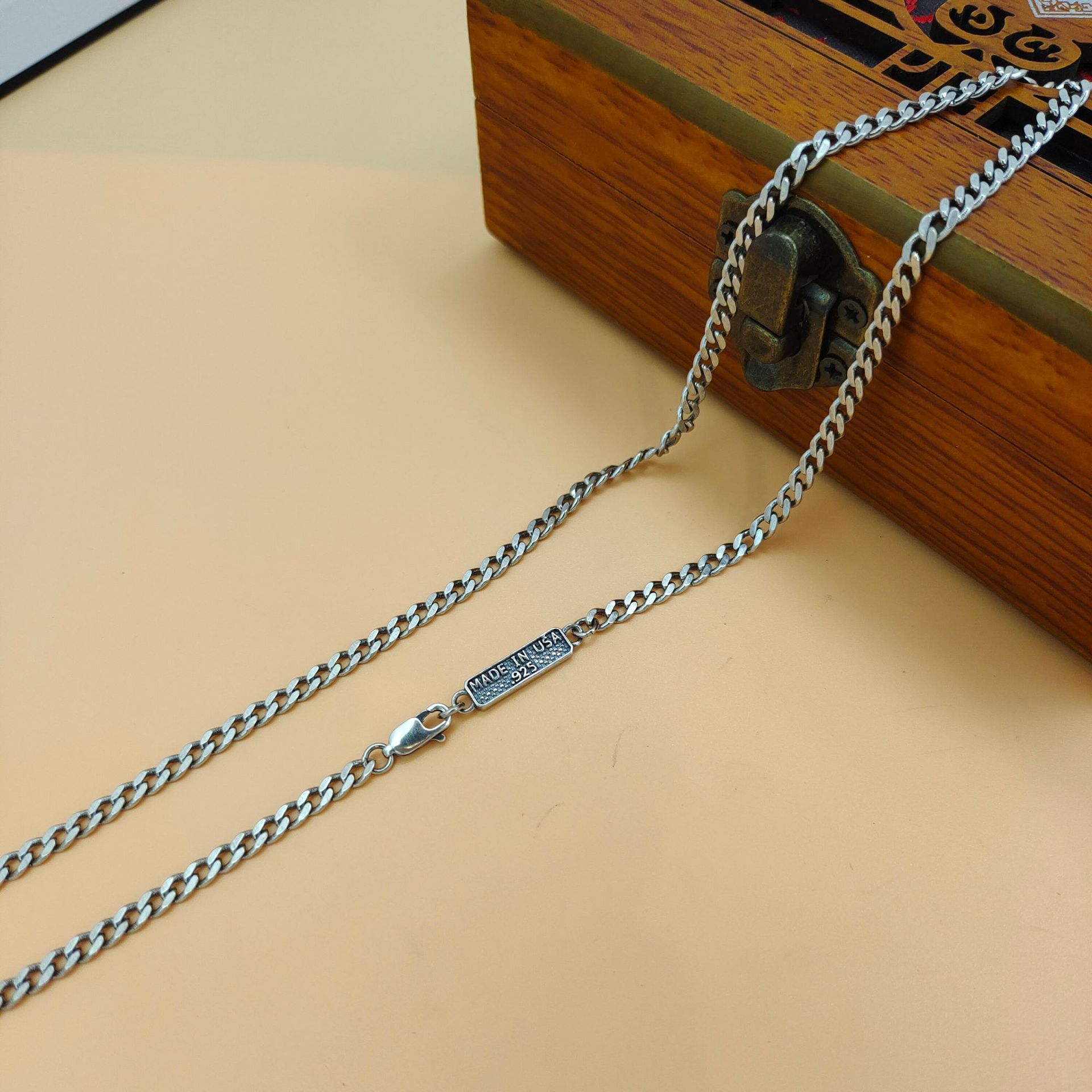S925スターリングシルバー製トレンドペンダントチェーン、レ - 925 Sterling Silver Chain Necklace Men のレビューと価格