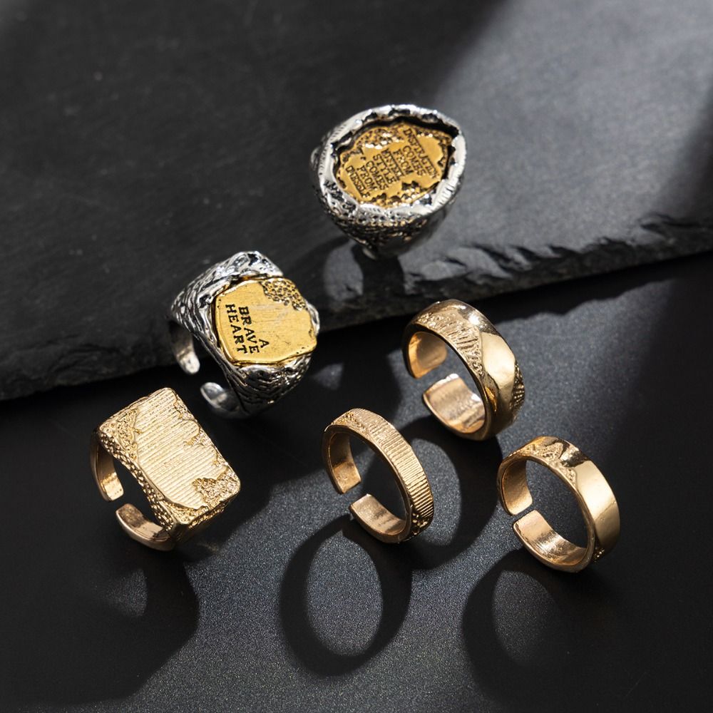 指輪セット 6個入り、幾何学模様のオープンリング、合金製、サ - Vintage Punk Knuckle Rings Set のレビューと価格